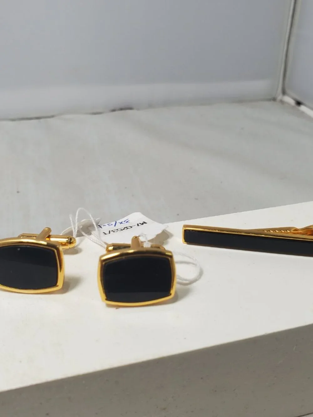 Men's Gold-Tone & Black Formal 3-Piece Set: Tie Slide & Cufflinks